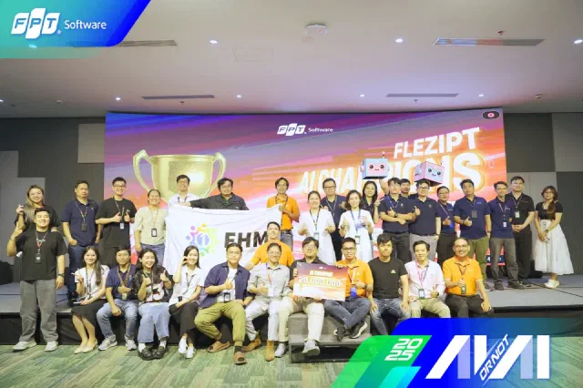 Large group photo of AI hackathon champions